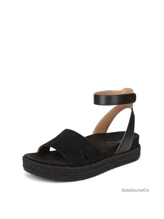 Shoes - Vionic Yucca Espadrille Wedge Sandals Black Suede Ankle Strap Platform 1.75"